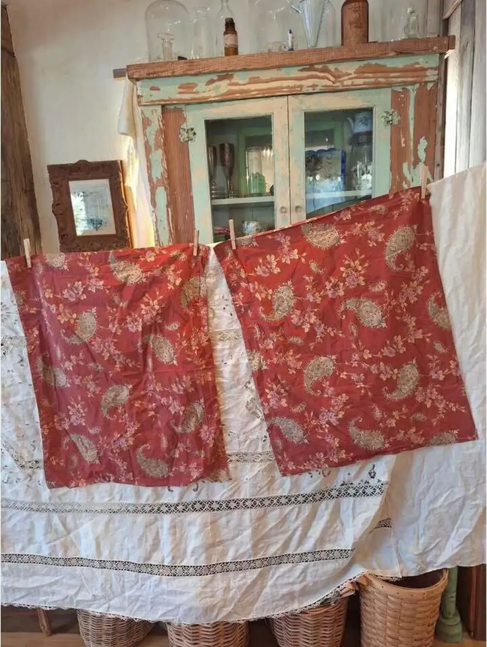 Pottery Barn pillow shams, cotton, paisley and roses, Standard decorative. Two!